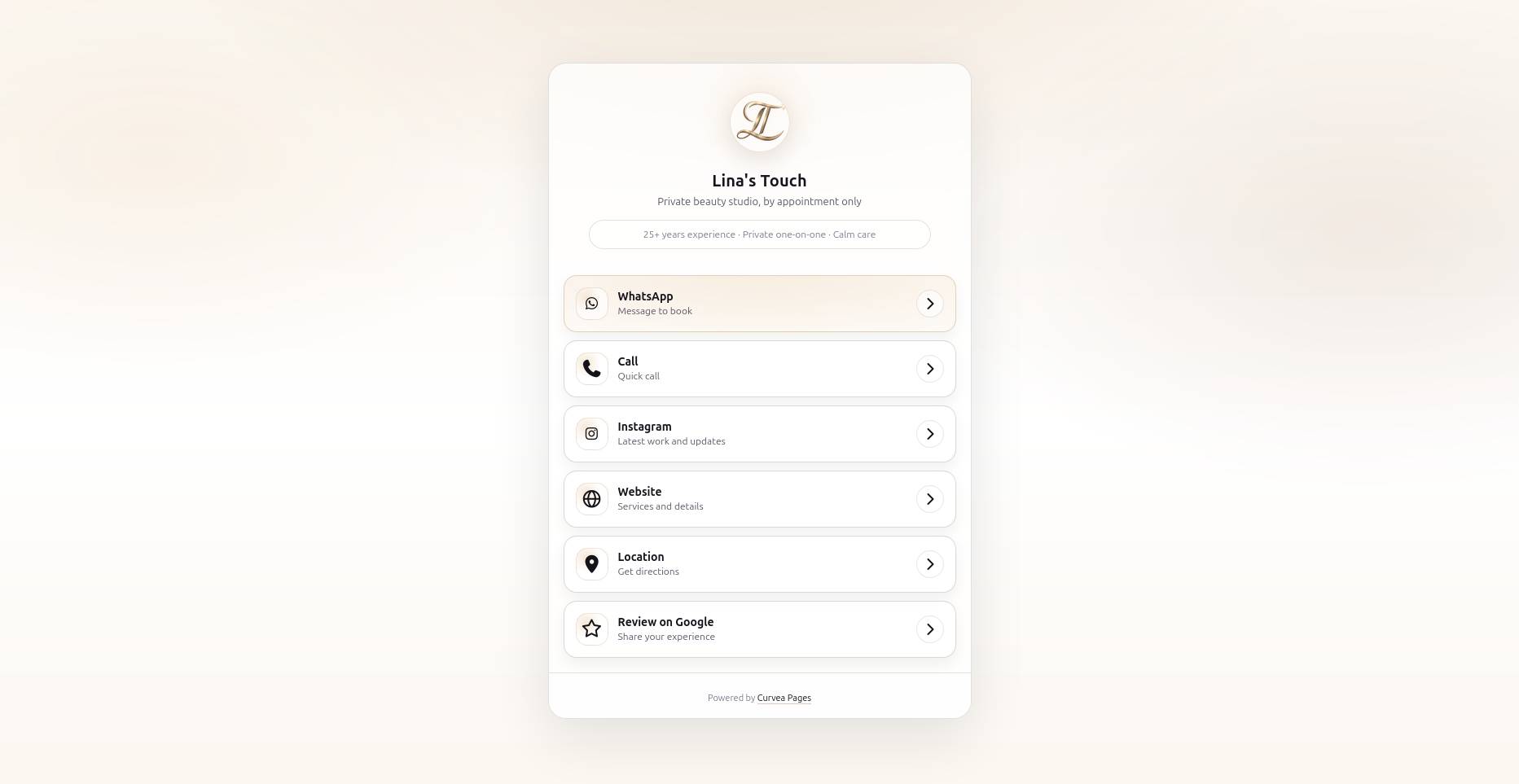 Link page and QR — Lina’s Touch