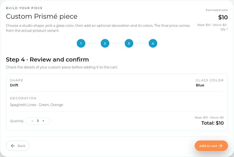 Review order page before add to cart — Prismé